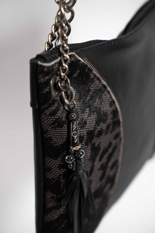 Black leather Moon handbag with smokey leather detail
