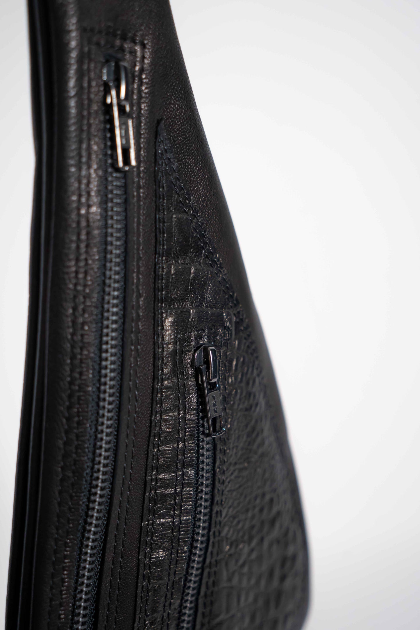 Black handmade leather sling style bag - left or right side options