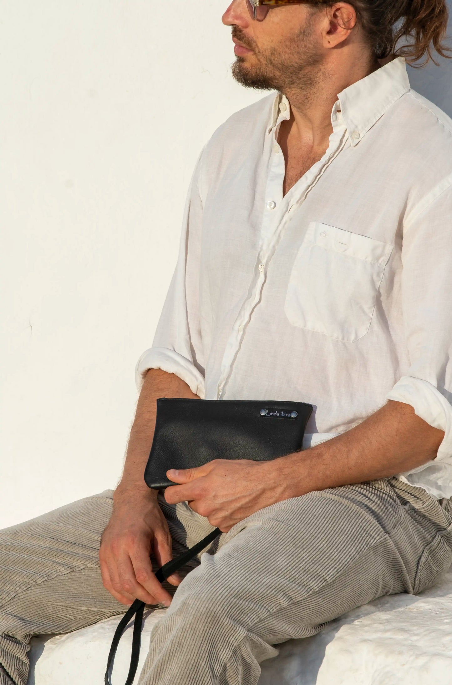 Black Leather Bag with Inner Pouch for men