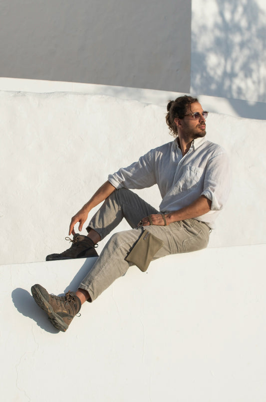 Beige Leather Bag with Inner Pouch for men