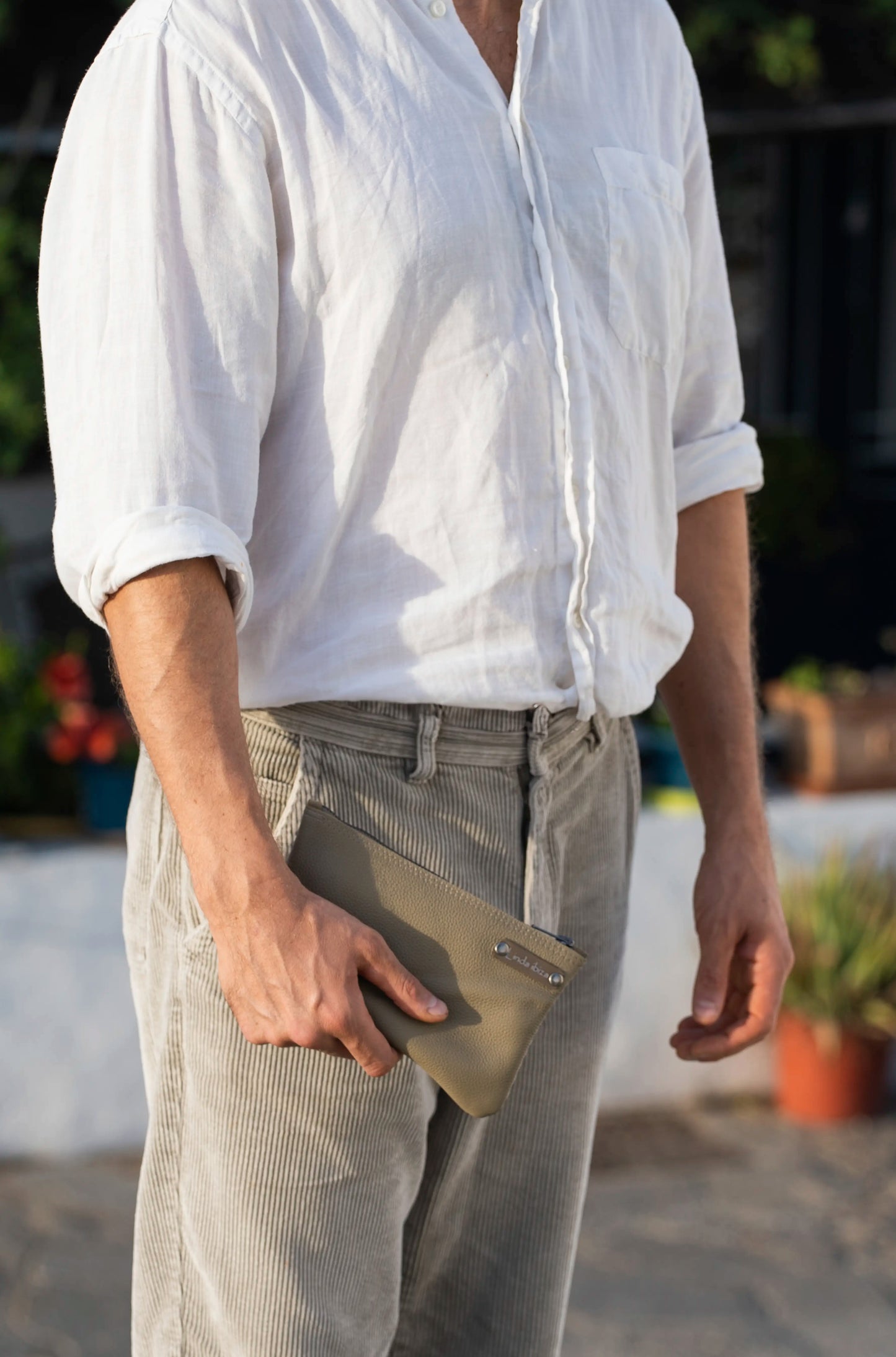 Beige Leather Bag with Inner Pouch for men