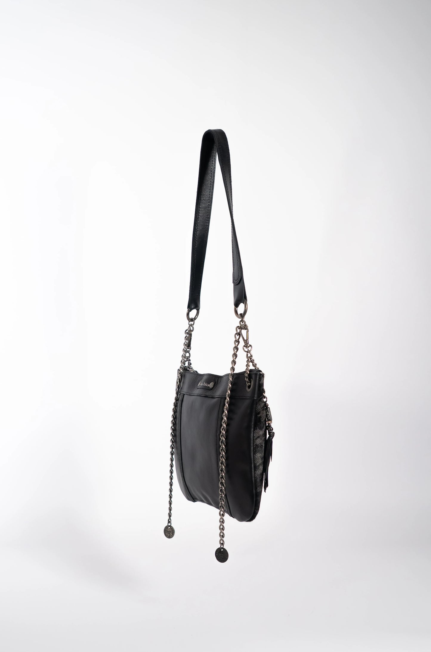 Black leather Moon handbag with smokey leather detail