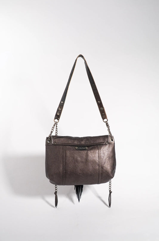 Handmade silver and grey metallic leather squid handbag