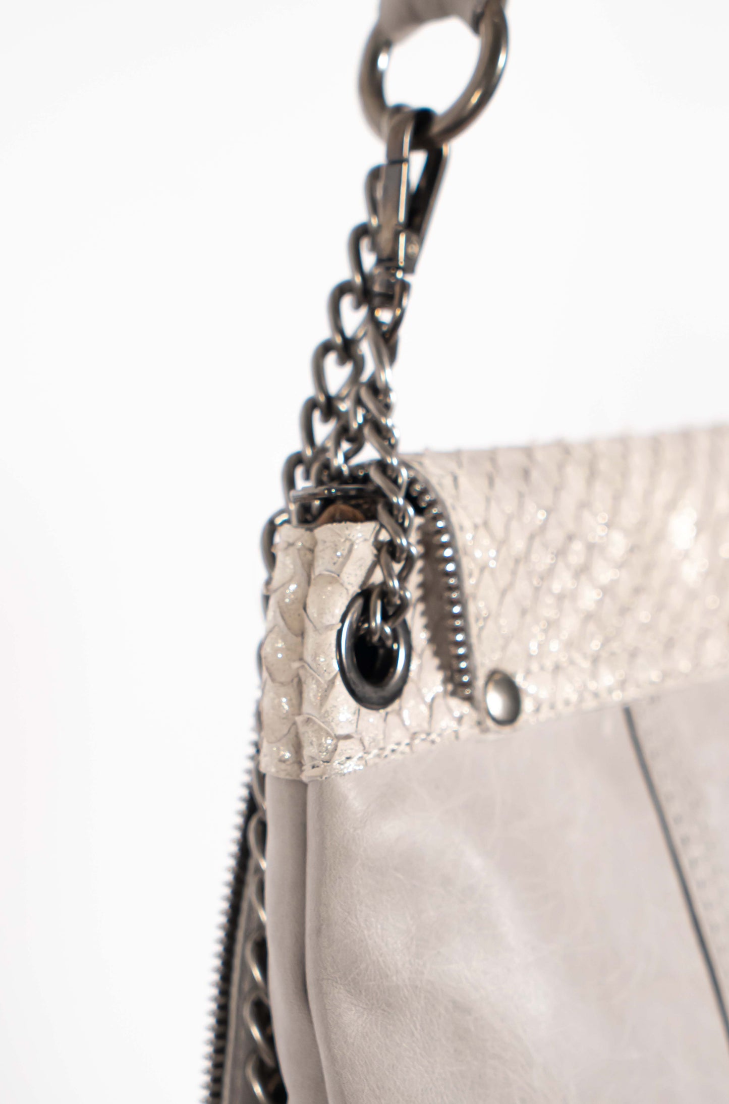 Handmade Metallic Cream and Grey Leather Squid Handbag