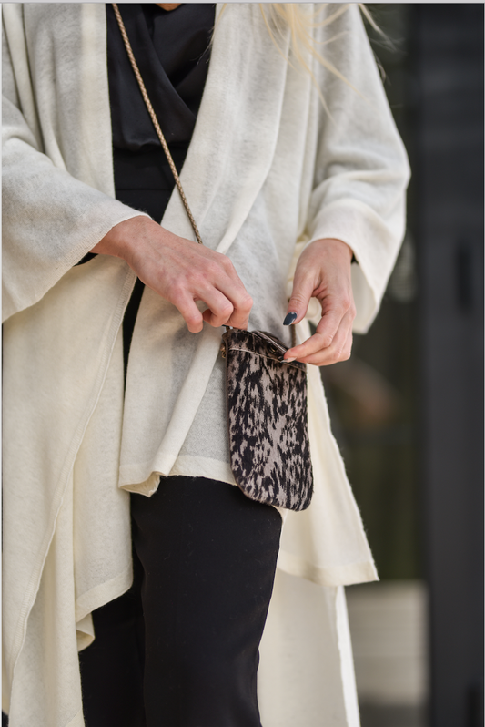 Leather gold and brown mobile bag with zip pocket on the back
