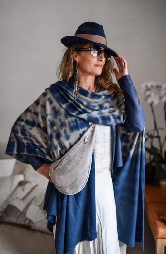 Grey handmade leather sling style bag - left or right side options Linda Ibiza Design