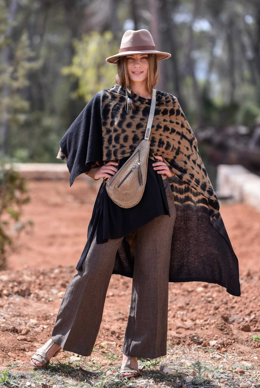 Gold handmade leather sling bag - left or right side options