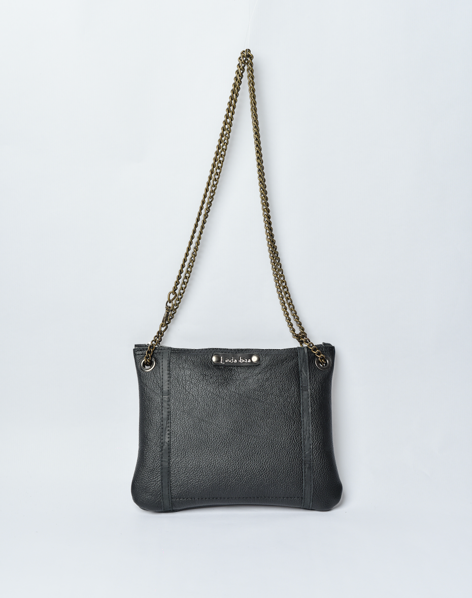 Black Little Chic Hand Bag with Gold and Silver Coloured Circle Design