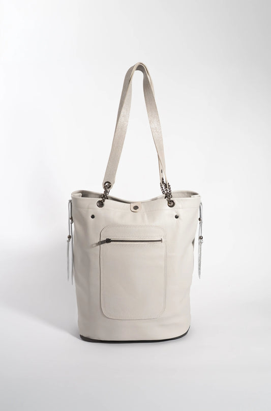 Handmade leather white shopper bag with leather straps
