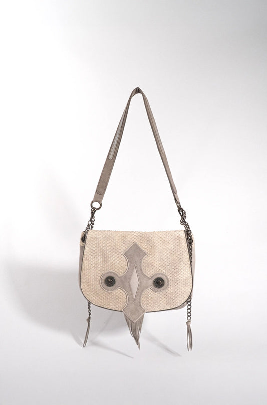 Handmade Metallic Cream and Grey Leather Squid Handbag