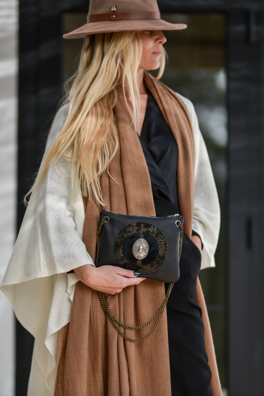 Black handmade leather handbags