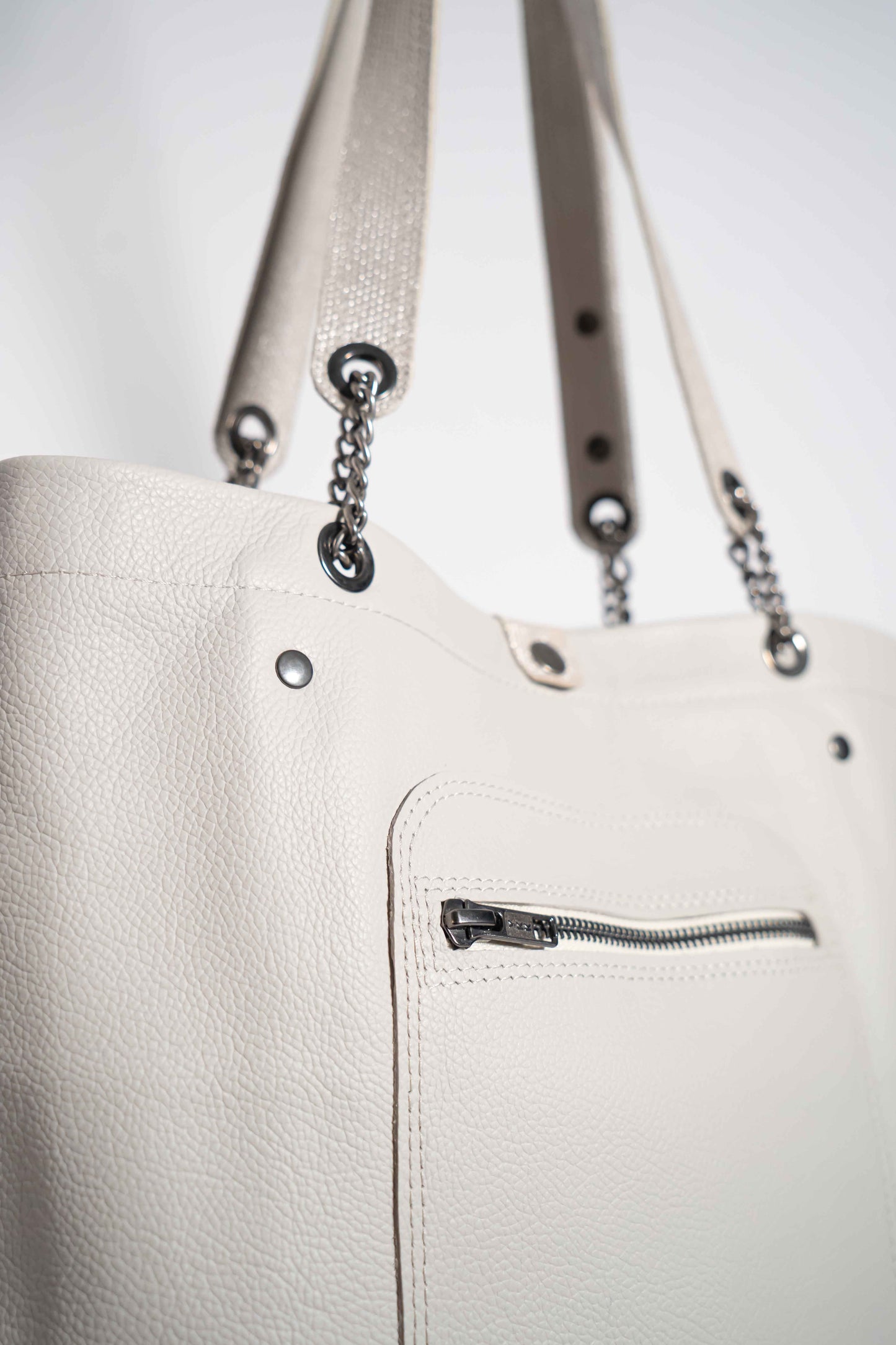 Handmade leather white shopper bag with leather straps