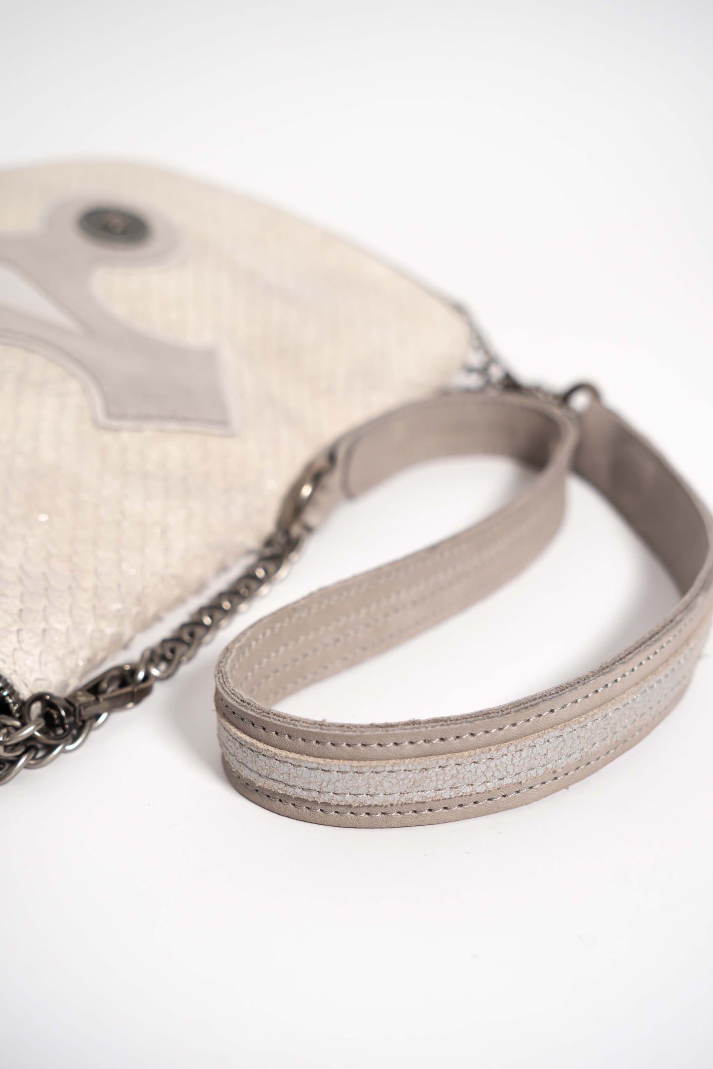 Handmade Metallic Cream and Grey Leather Squid Handbag