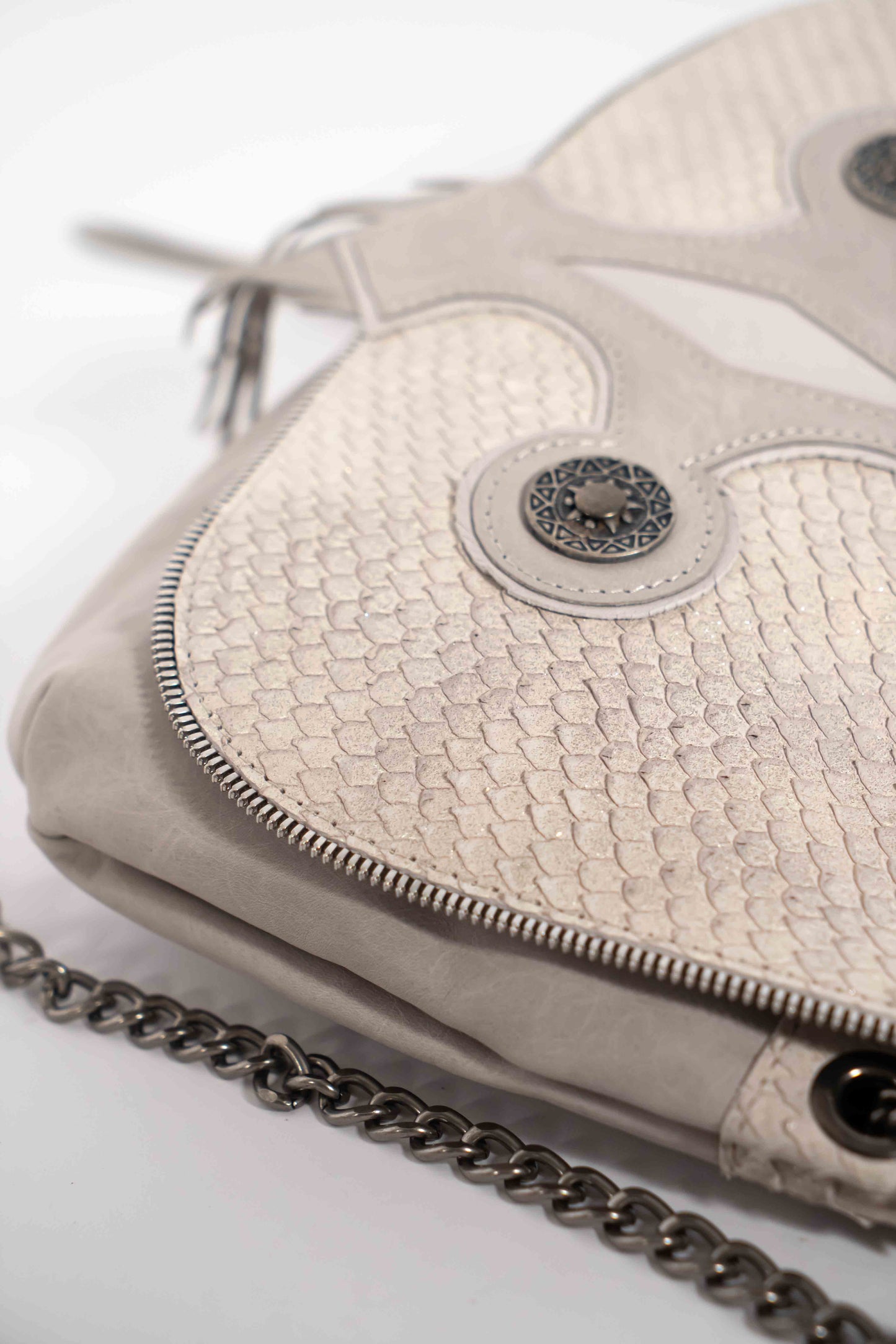 Handmade Metallic Cream and Grey Leather Squid Handbag