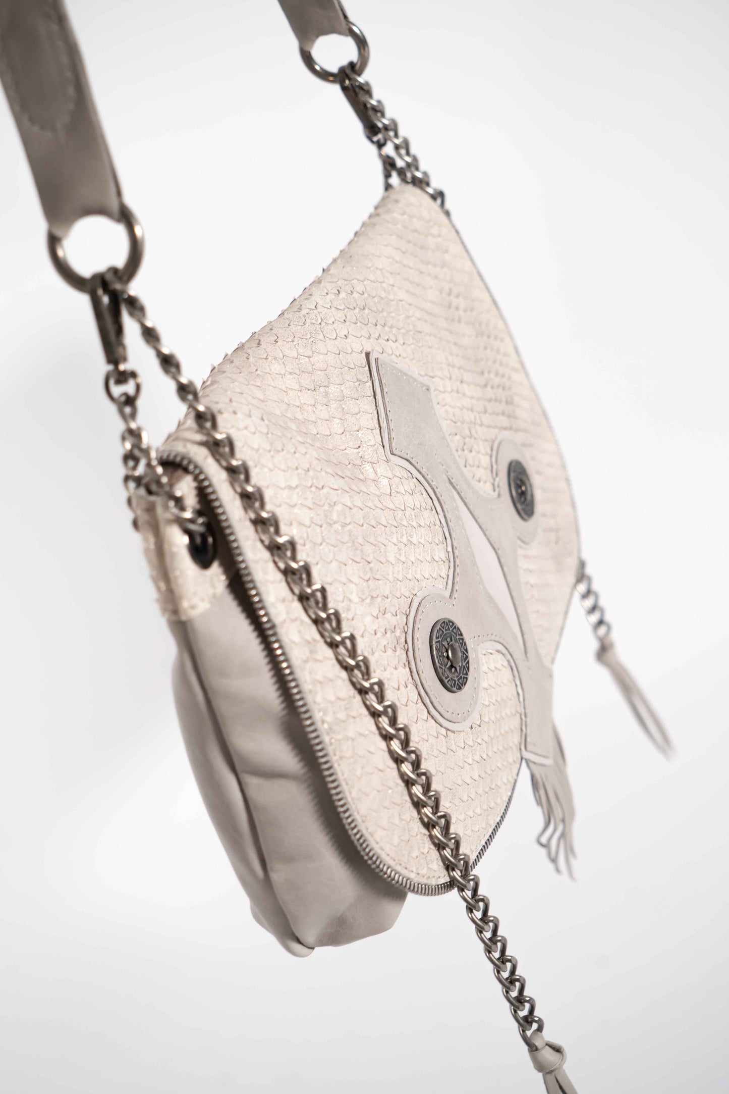 Handmade Metallic Cream and Grey Leather Squid Handbag