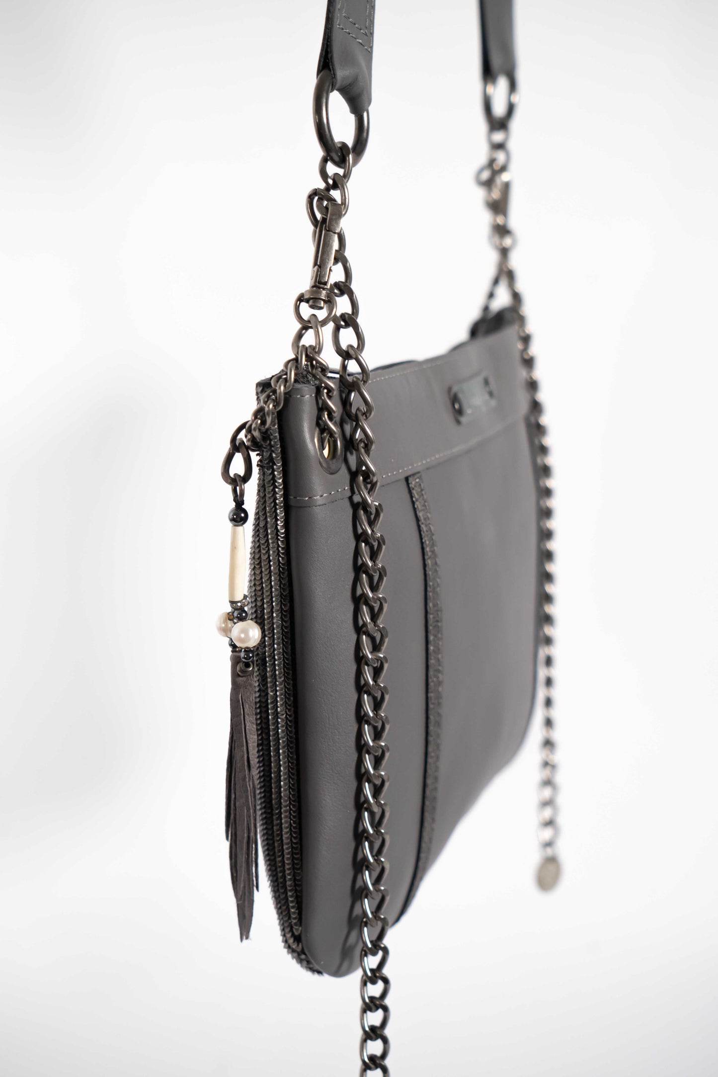 Grey Shiny Crossbody Bag