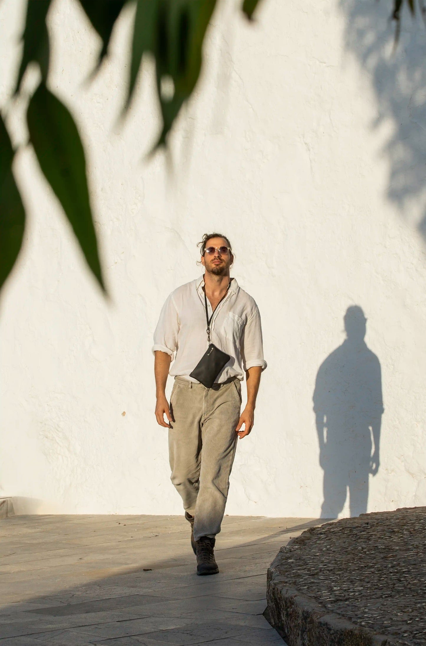 Black Leather Bag with Inner Pouch for men