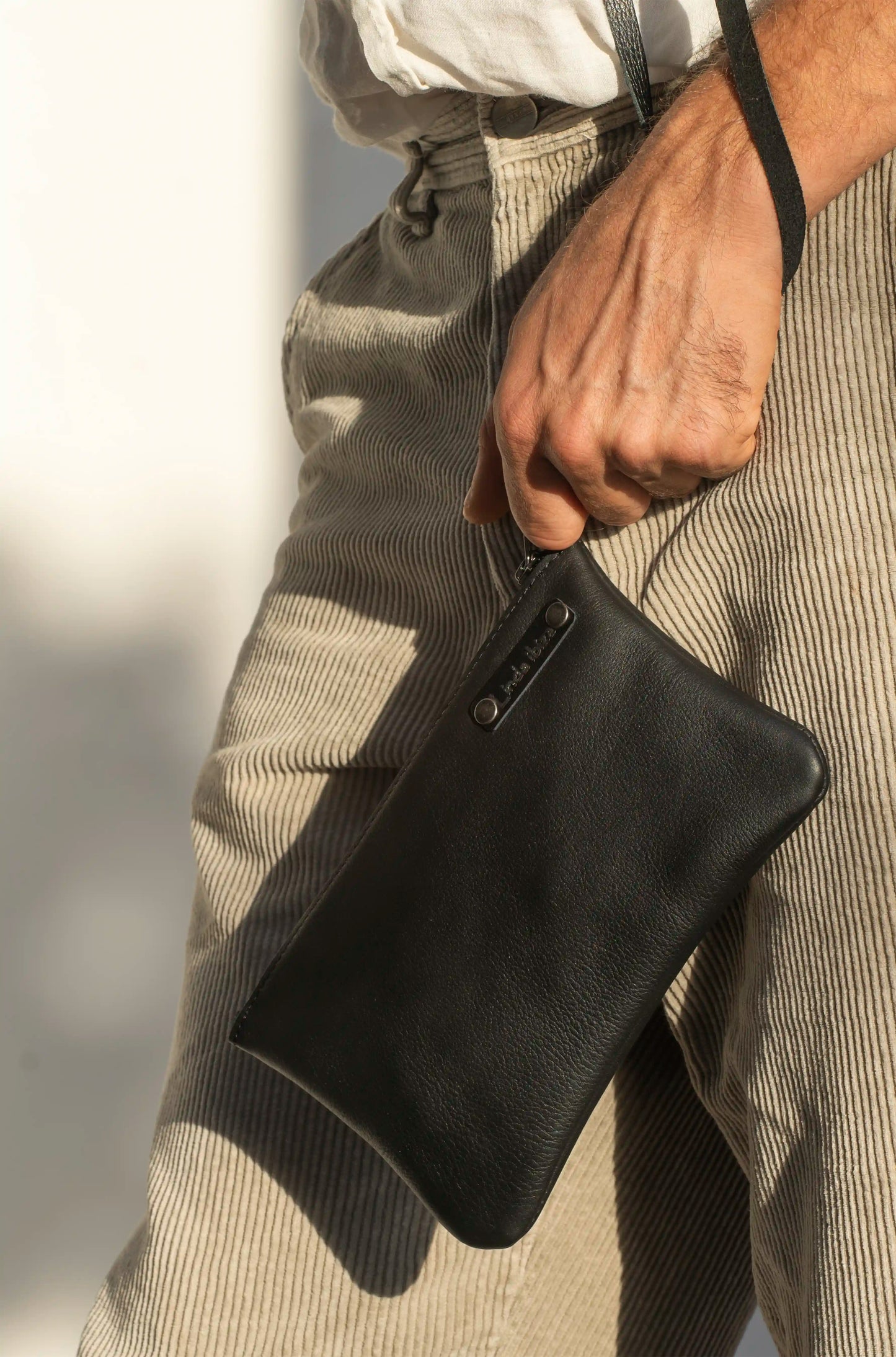 Black Leather Bag with Inner Pouch for men