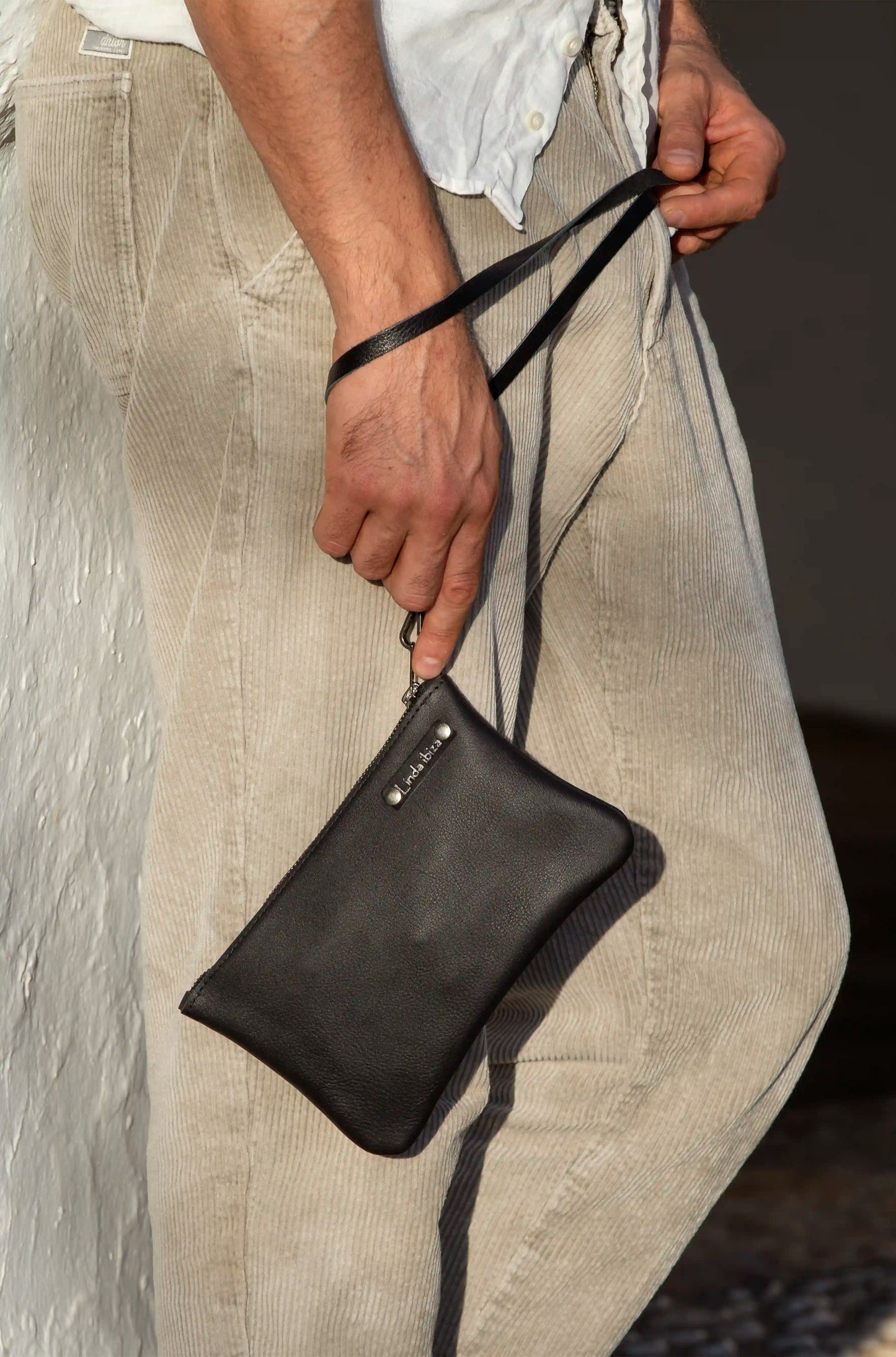 Black Leather Bag with Inner Pouch for men