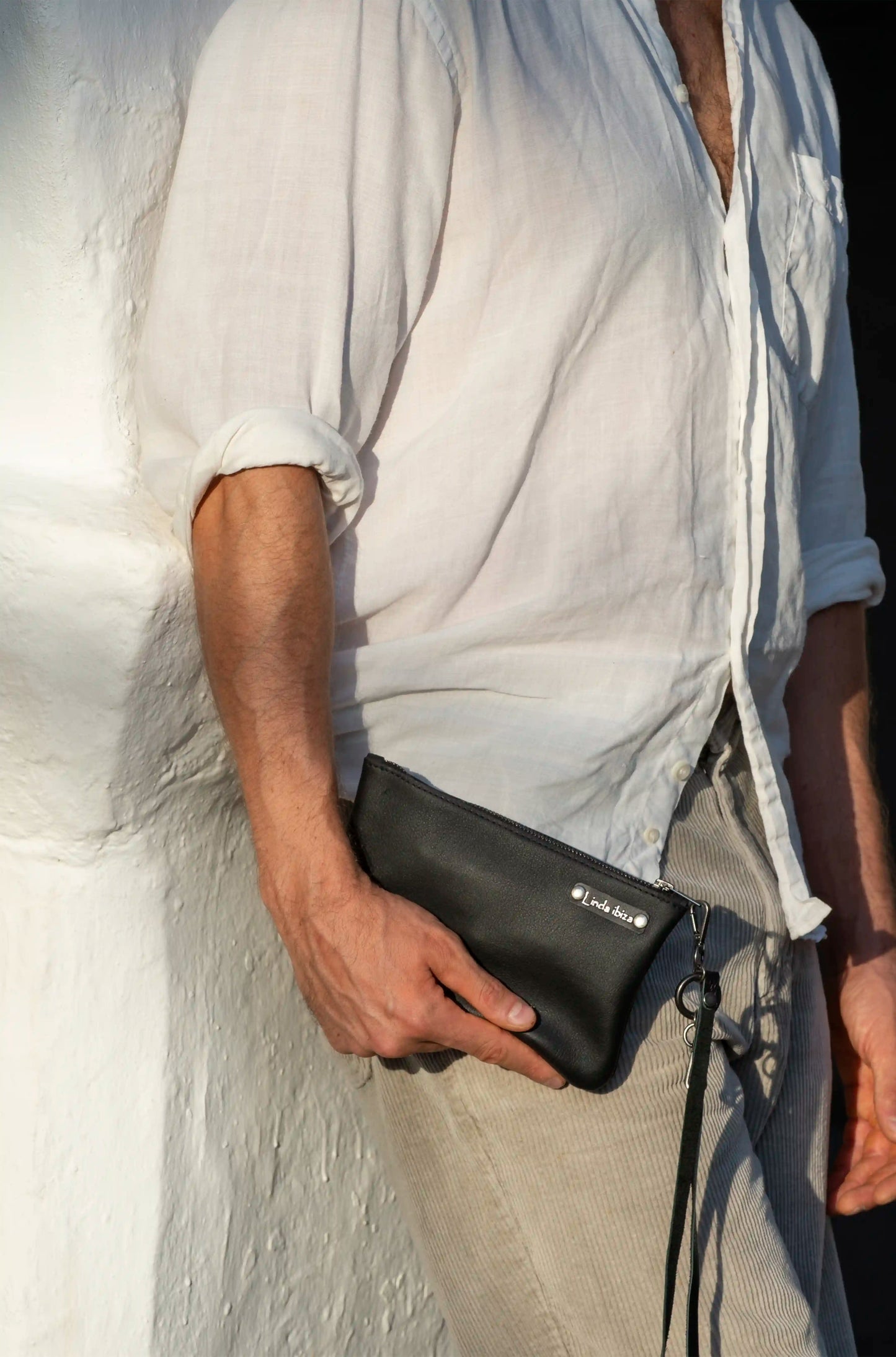 Black Leather Bag with Inner Pouch for men