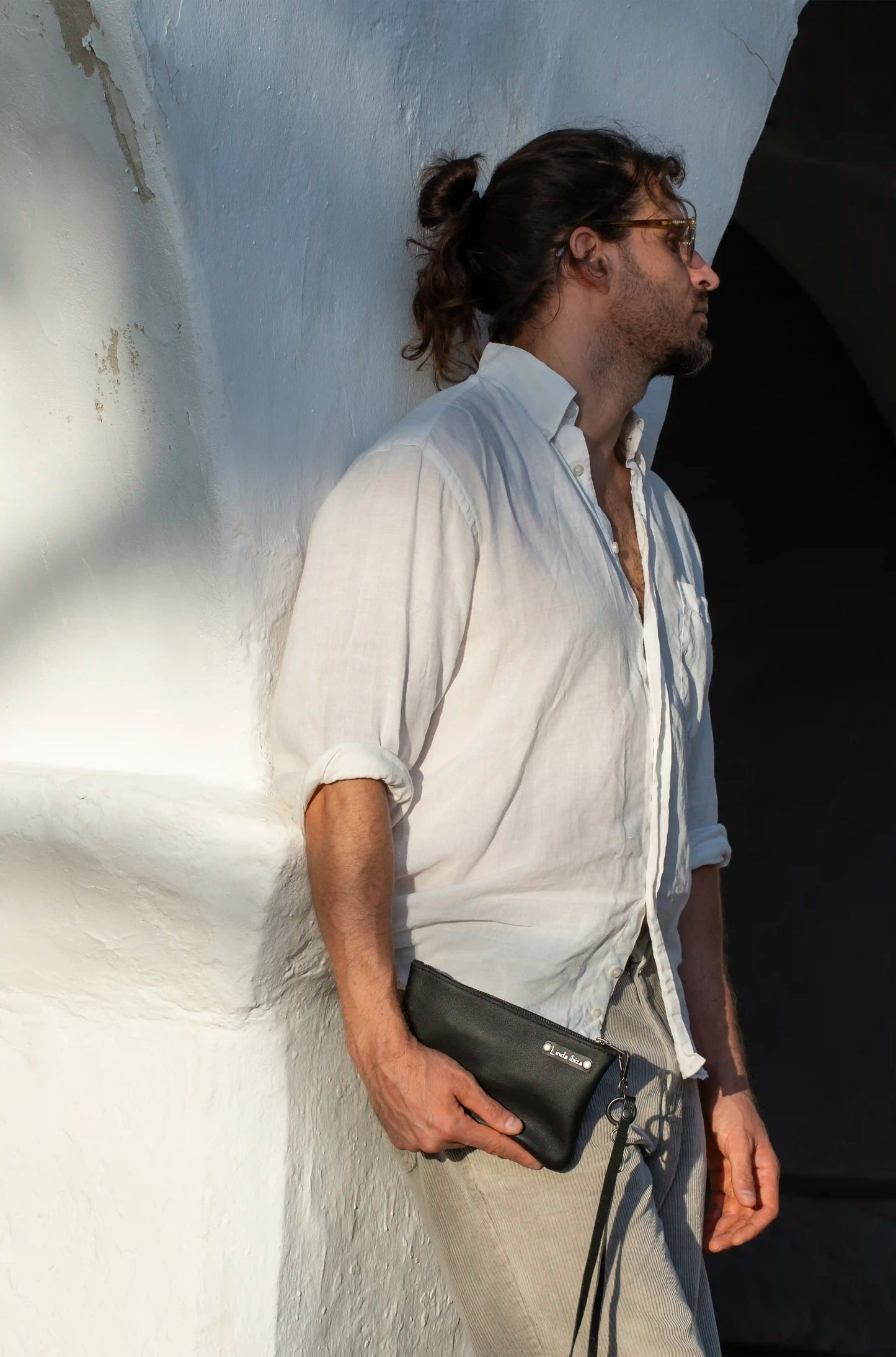 Black Leather Bag with Inner Pouch for men