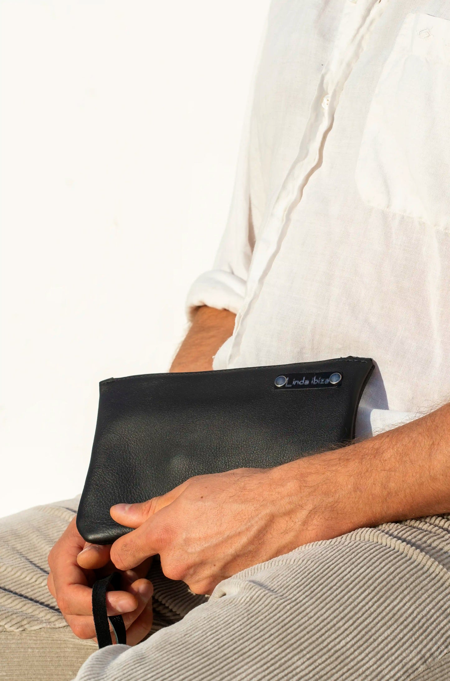 Black Leather Bag with Inner Pouch for men