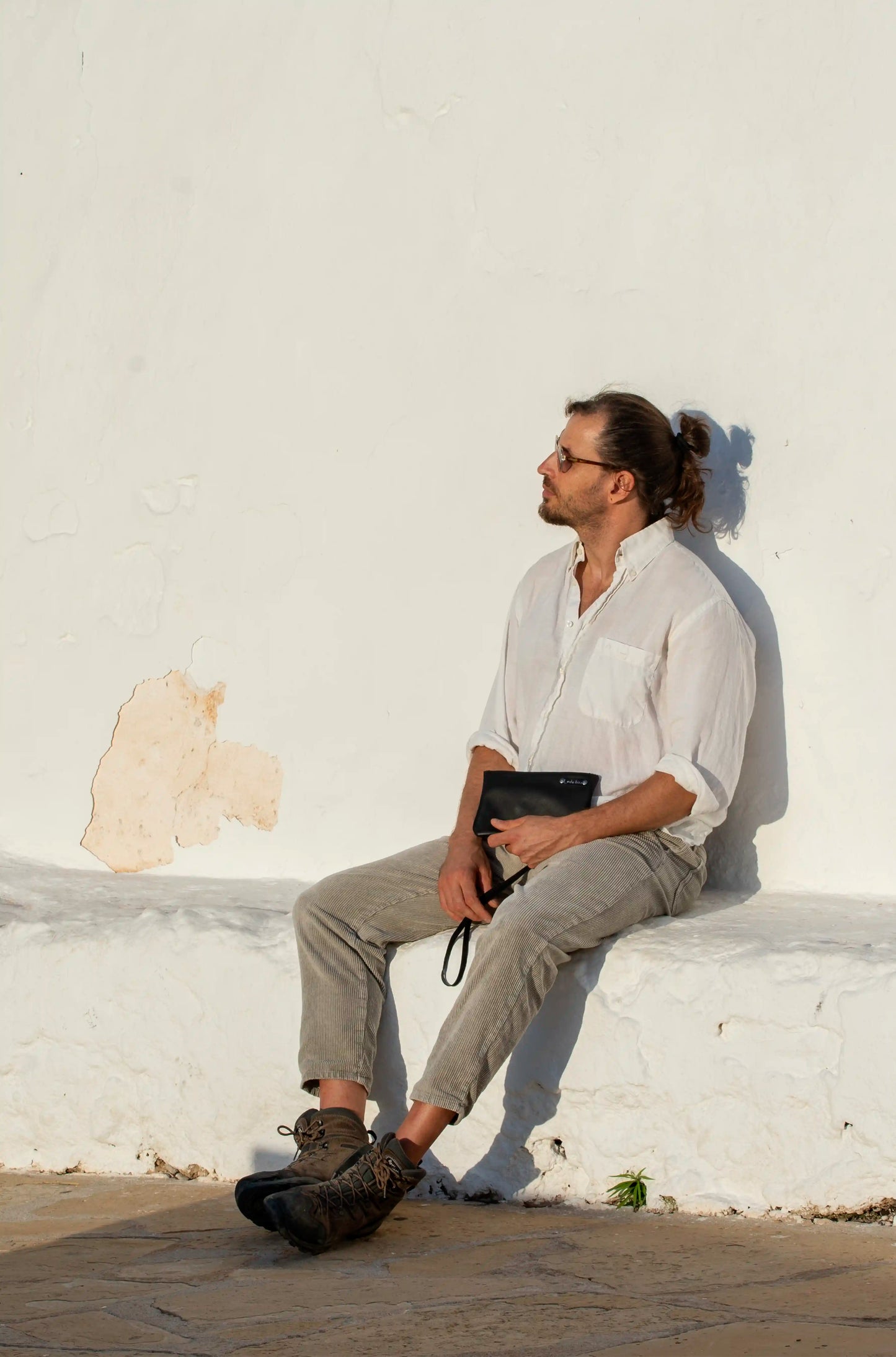 Black Leather Bag with Inner Pouch for men