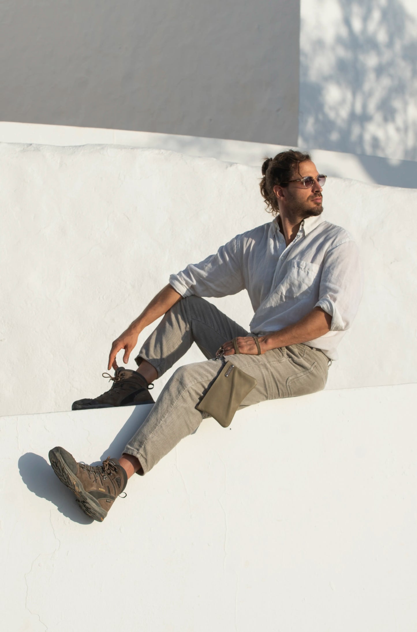 Beige Leather Bag with Inner Pouch for men