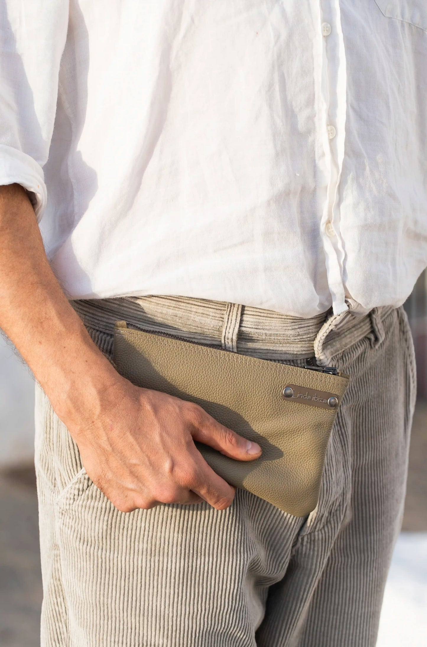 Beige Leather Bag with Inner Pouch for men