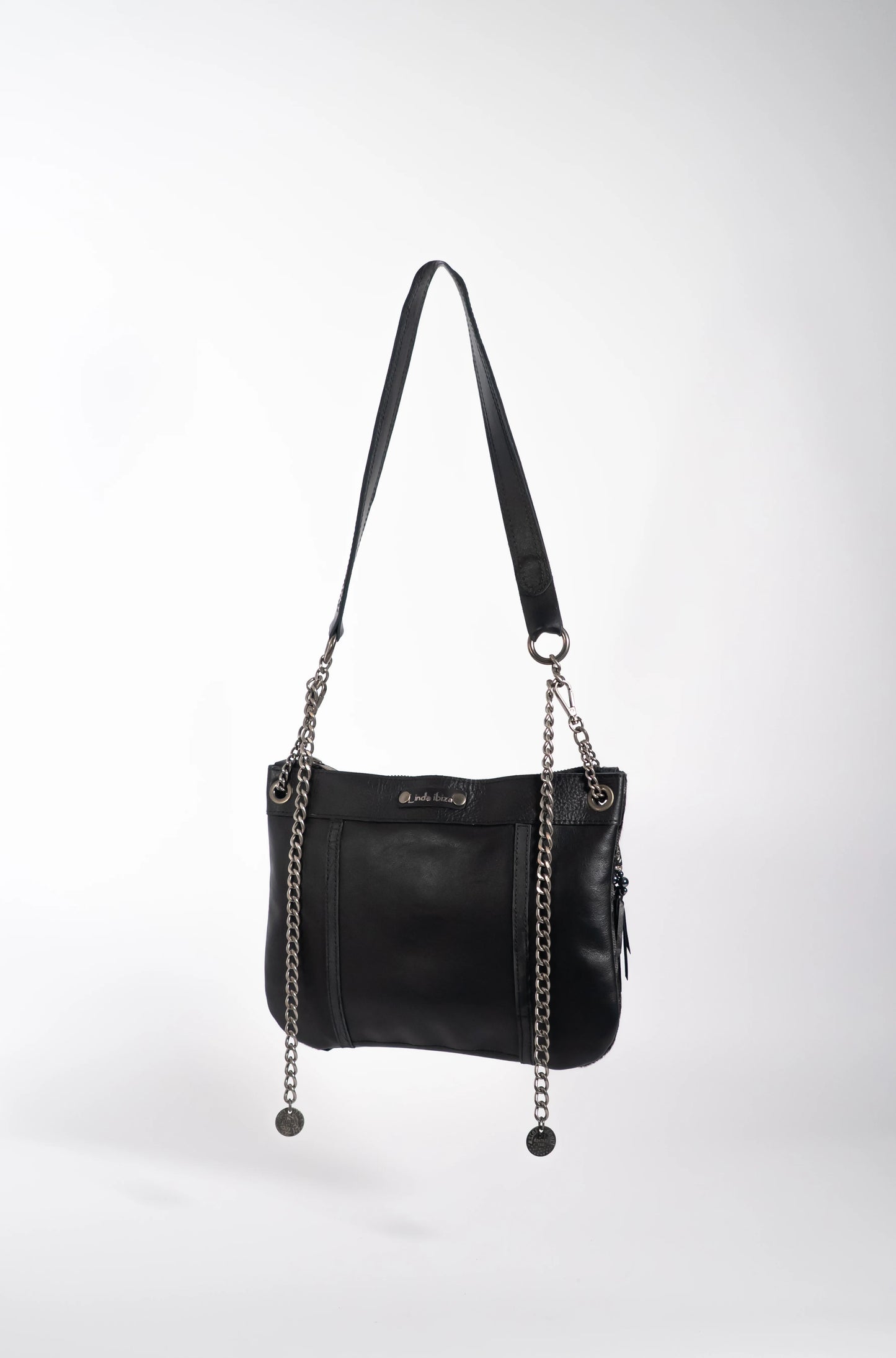 Black leather Moon handbag with smokey leather detail