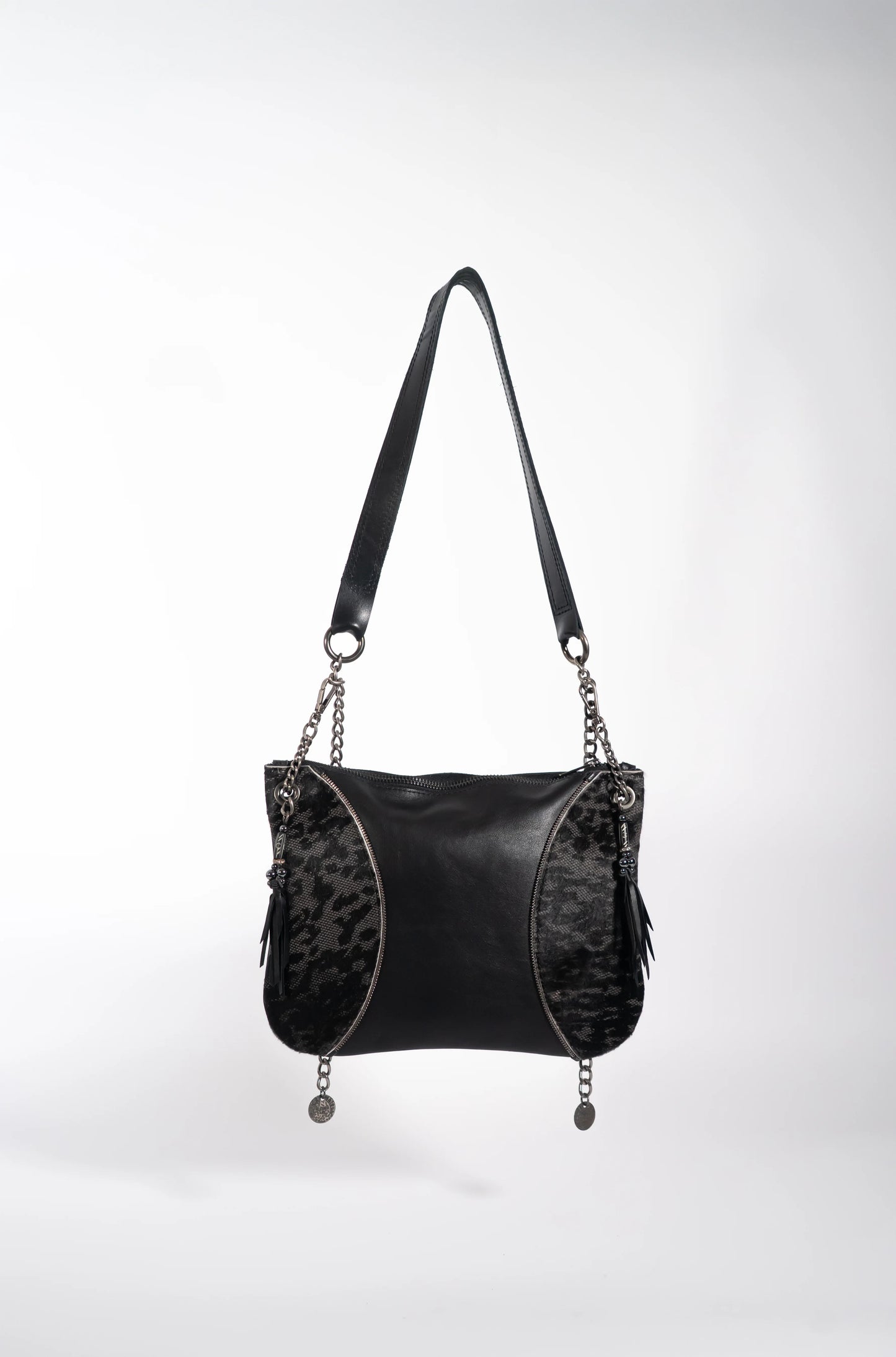 Black leather Moon handbag with smokey leather detail