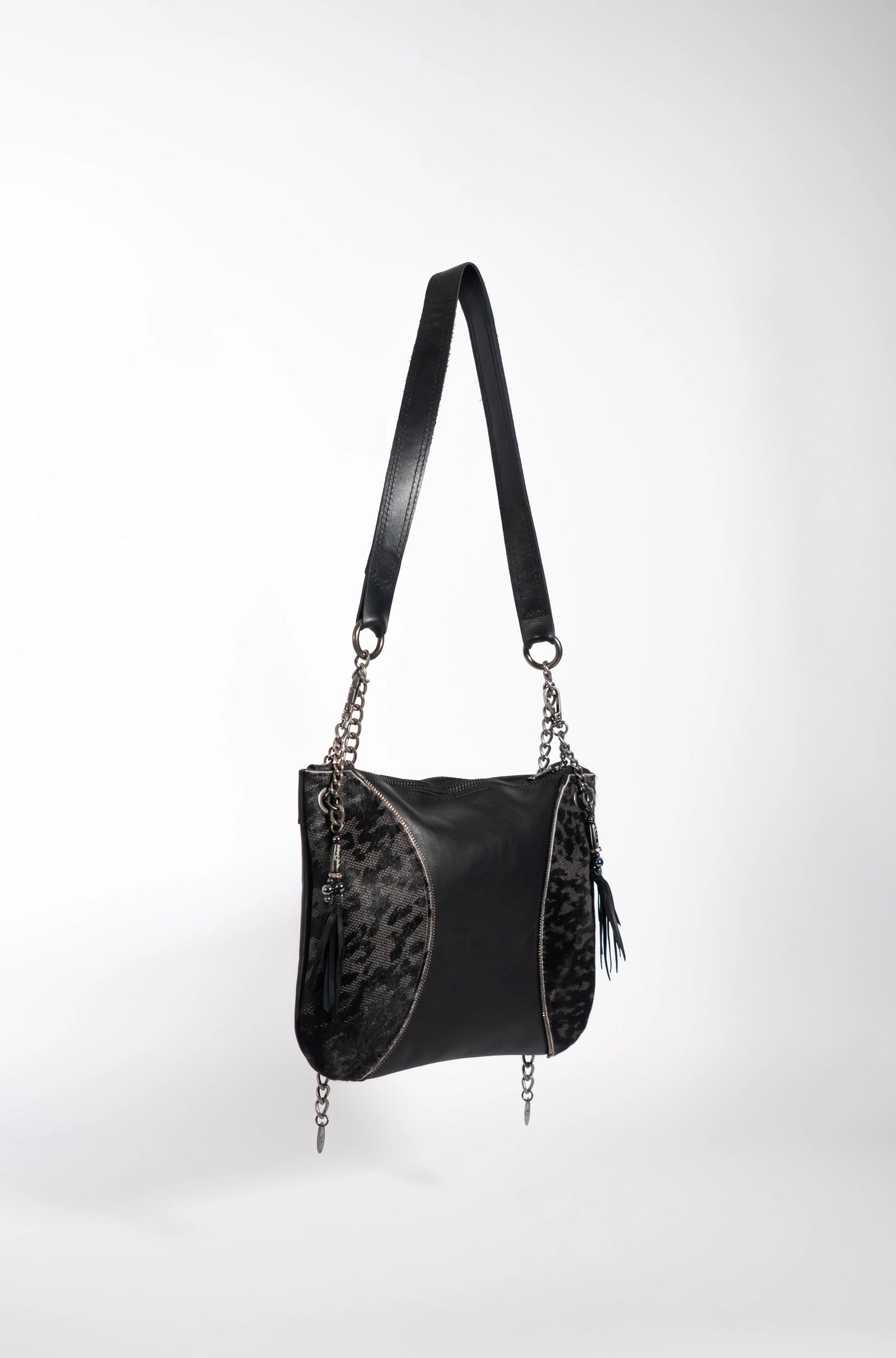 Black leather Moon handbag with smokey leather detail