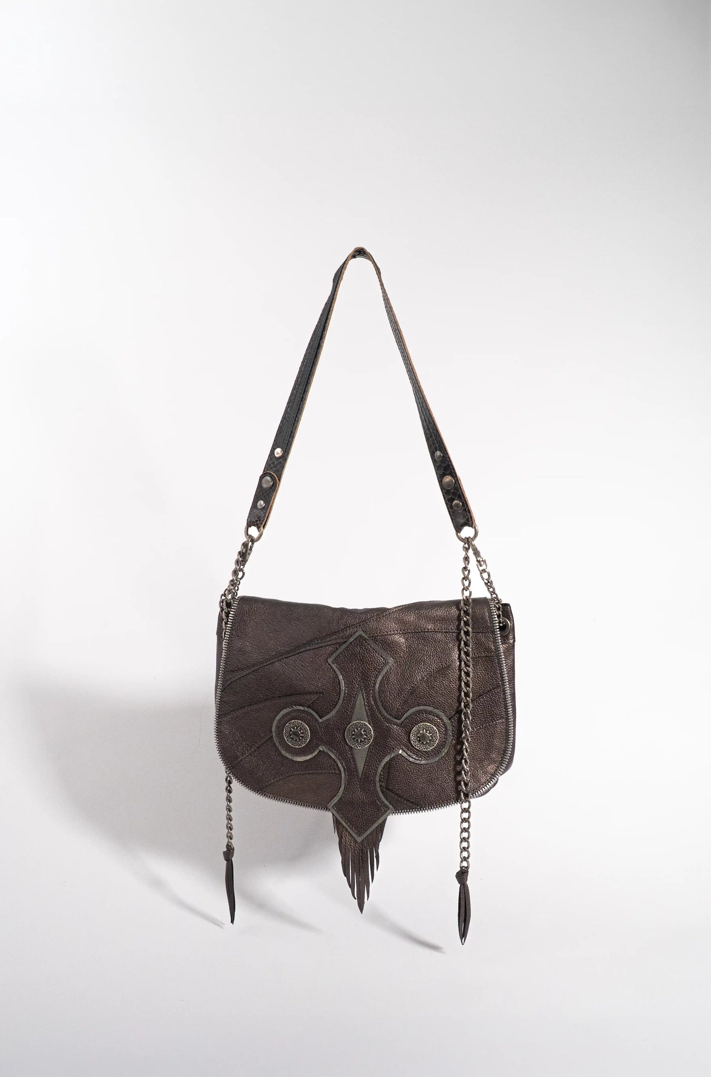 Handmade silver and grey metallic leather squid handbag