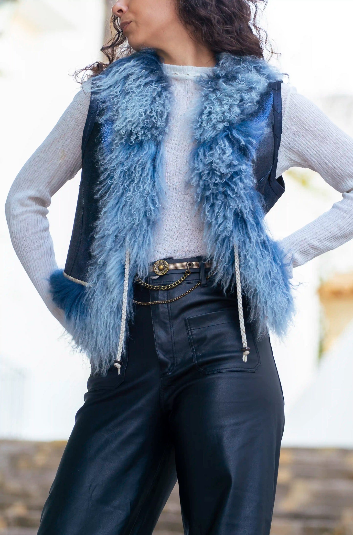 Blue Leather Vest