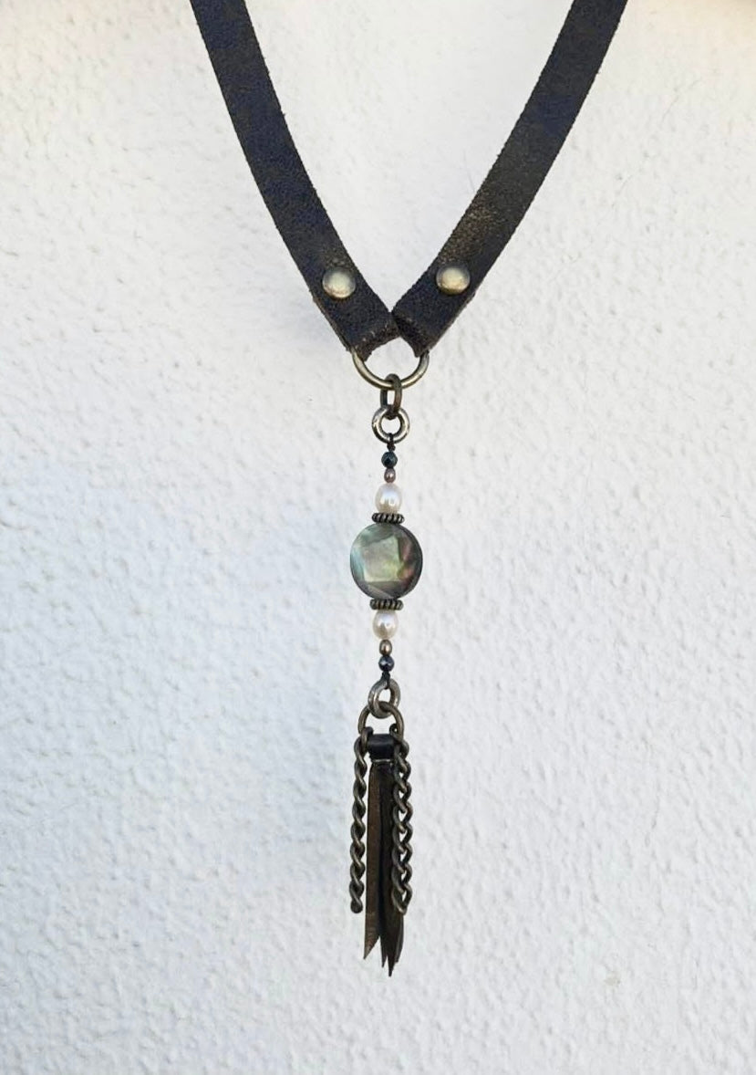 Handmade Dark Brown Leather necklace