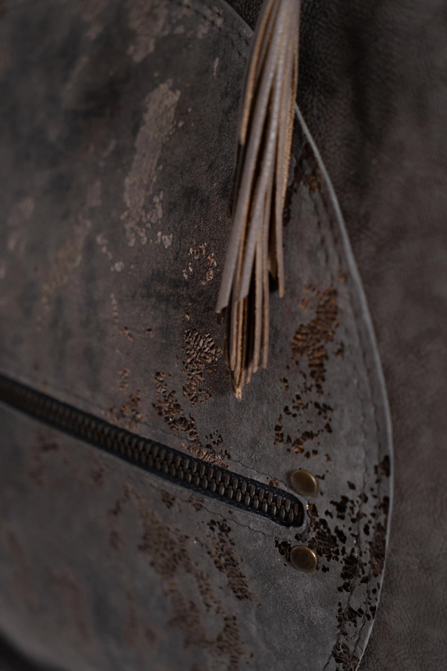 Handmade textured  purple leather shopping bag with chain and leather straps.