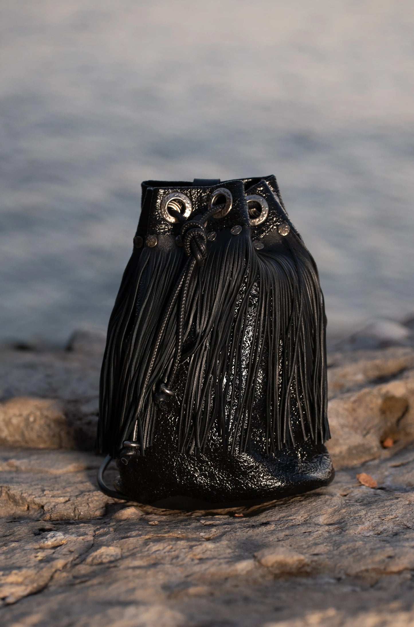 Multifunction Black Bag with Fringes