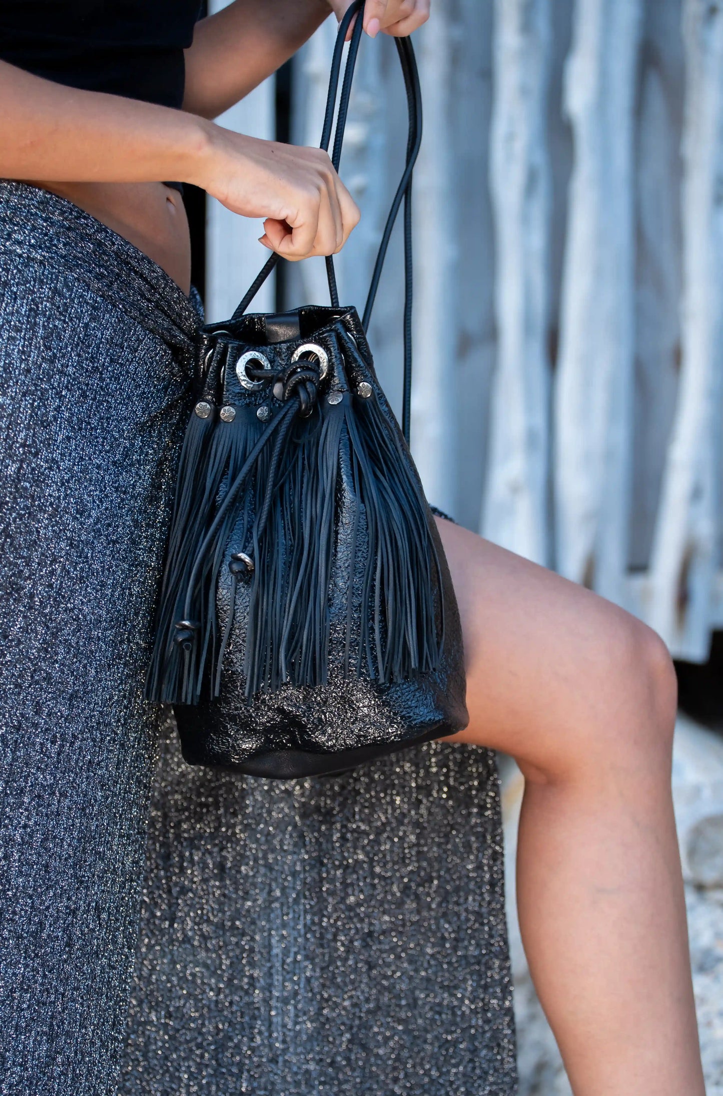 Multifunction Black Bag with Fringes