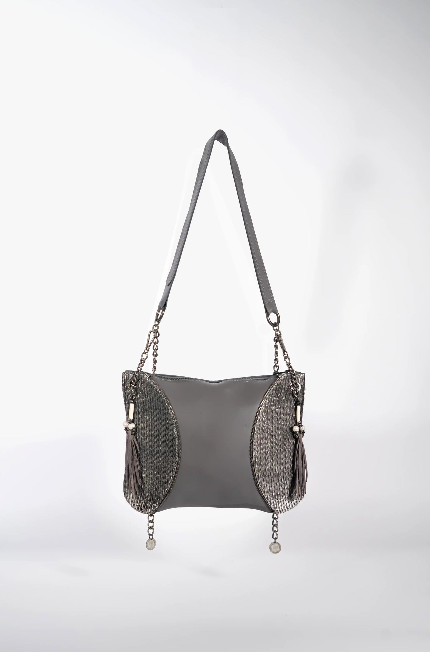 Grey Shiny Crossbody Bag