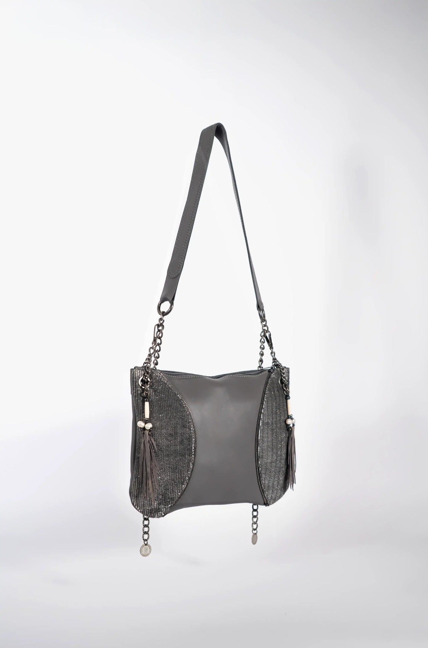 Grey Shiny Crossbody Bag