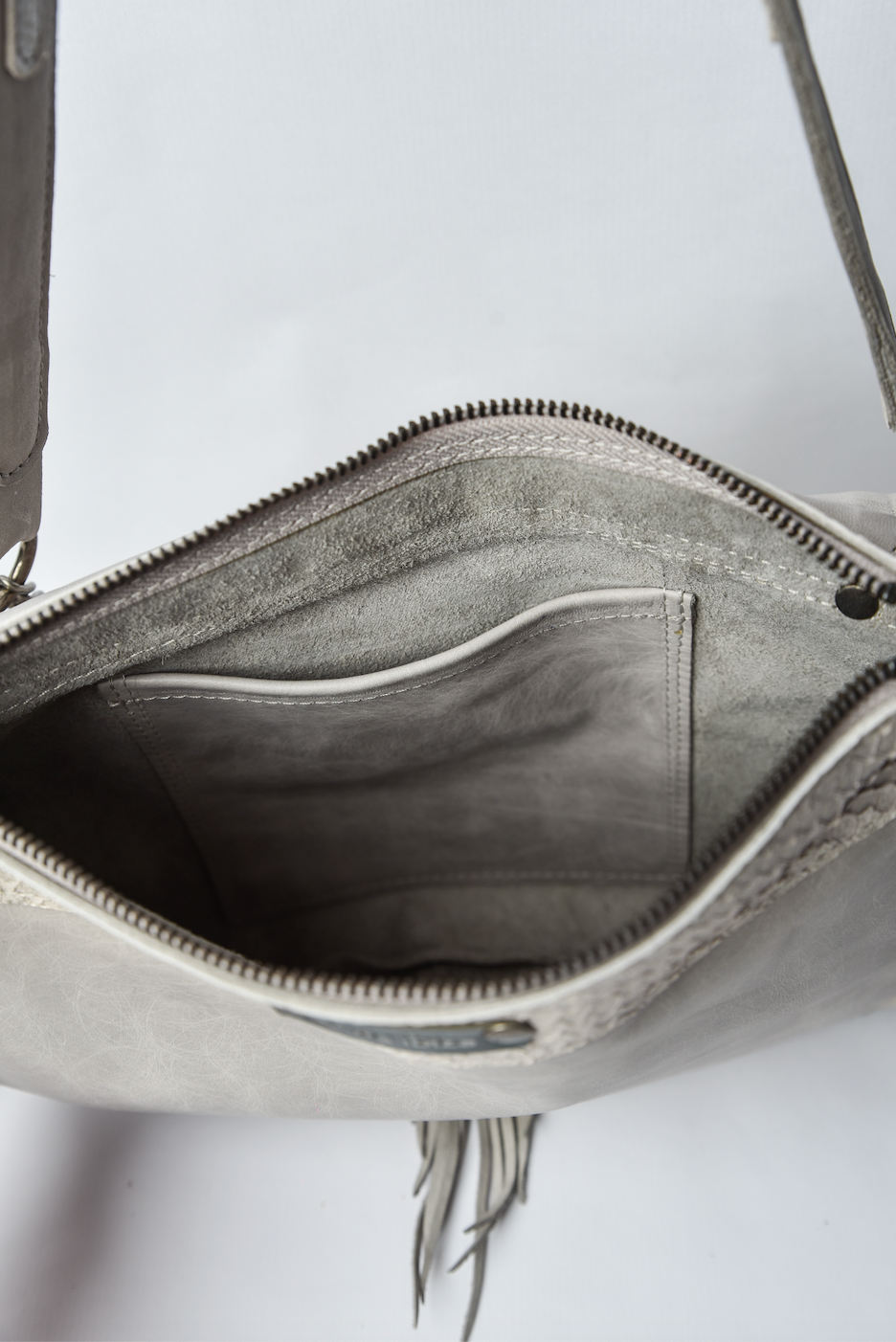 Handmade Metallic Cream and Grey Leather Squid Handbag, Linda Ibiza