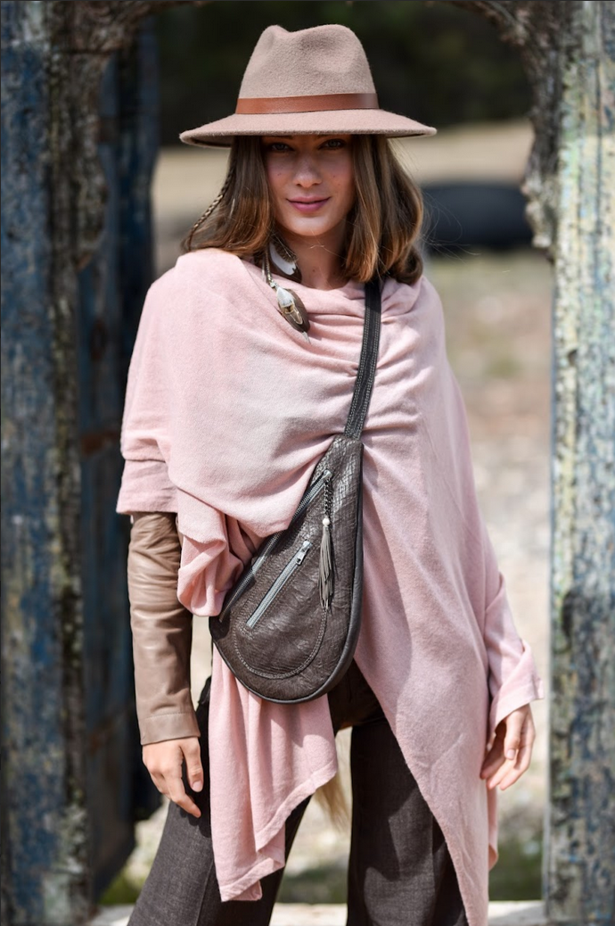 Dark brown handmade leather sling style bag - left or right side options Linda Ibiza Design