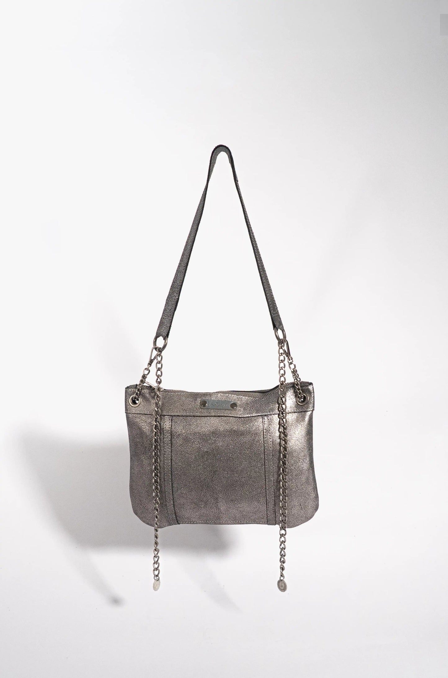 Silver and grey metallic handmade leather crossbody bag