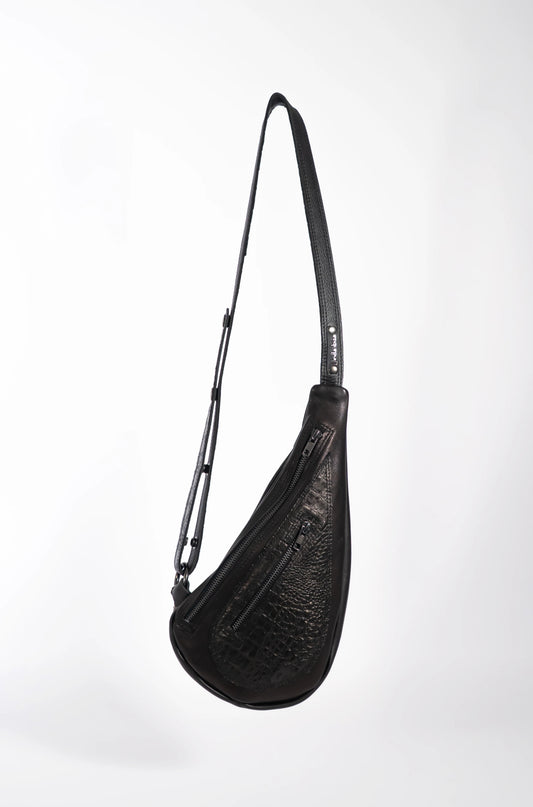 Black handmade leather sling style bag - left or right side options