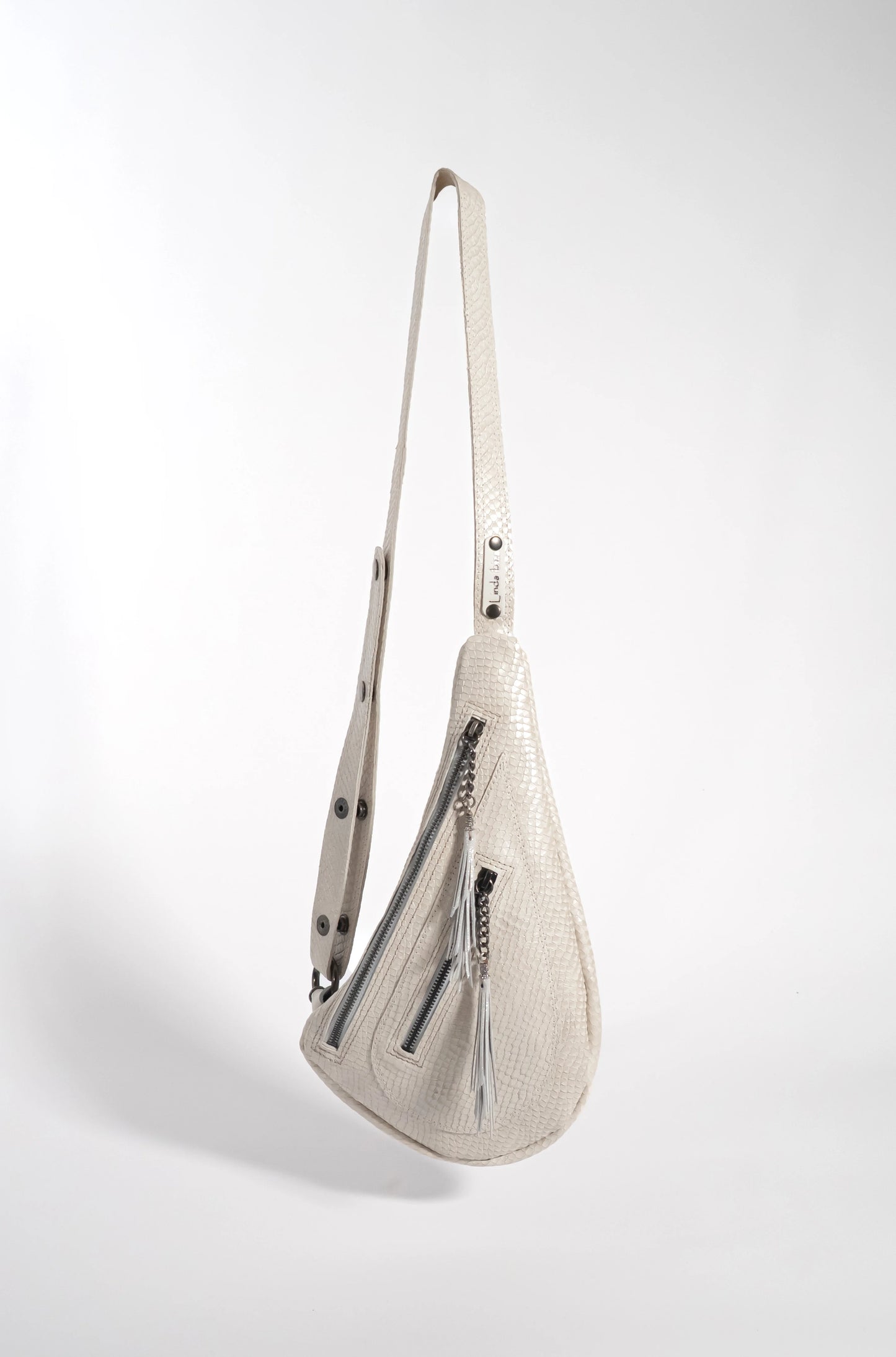 White leather sling bag with fringes - left or right side options