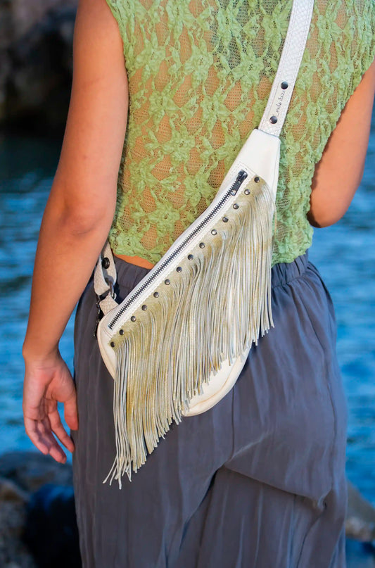 White Sling Bag with Golden Fringes