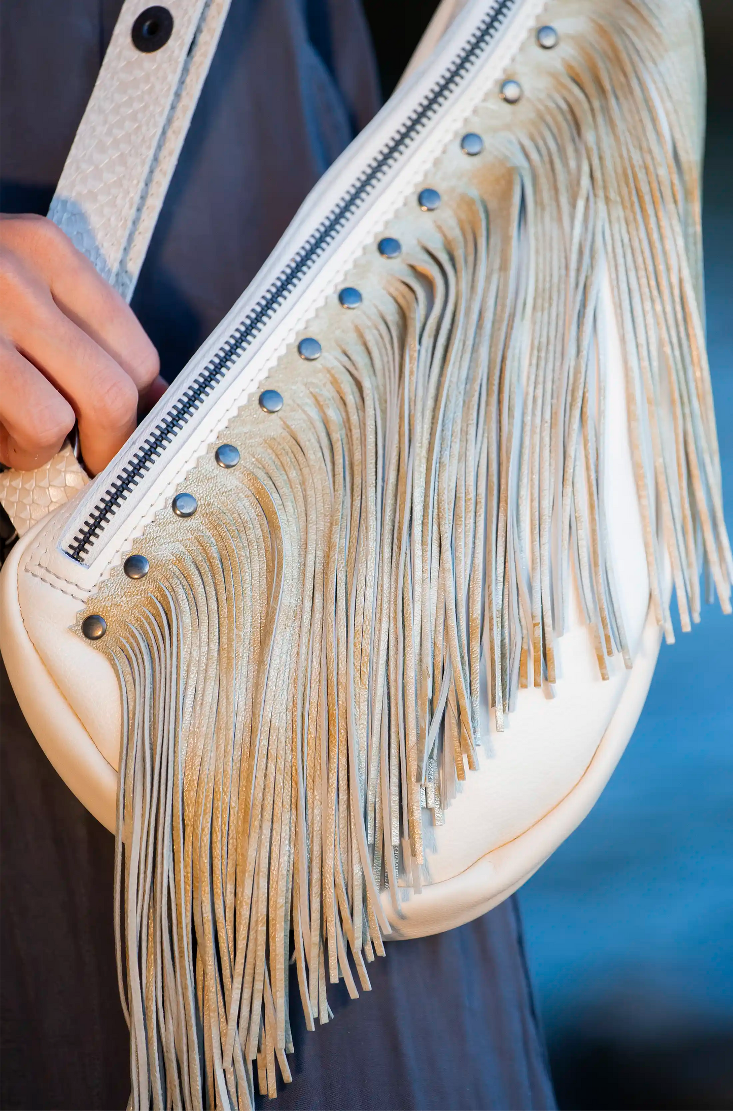 White Sling Bag with Golden Fringes