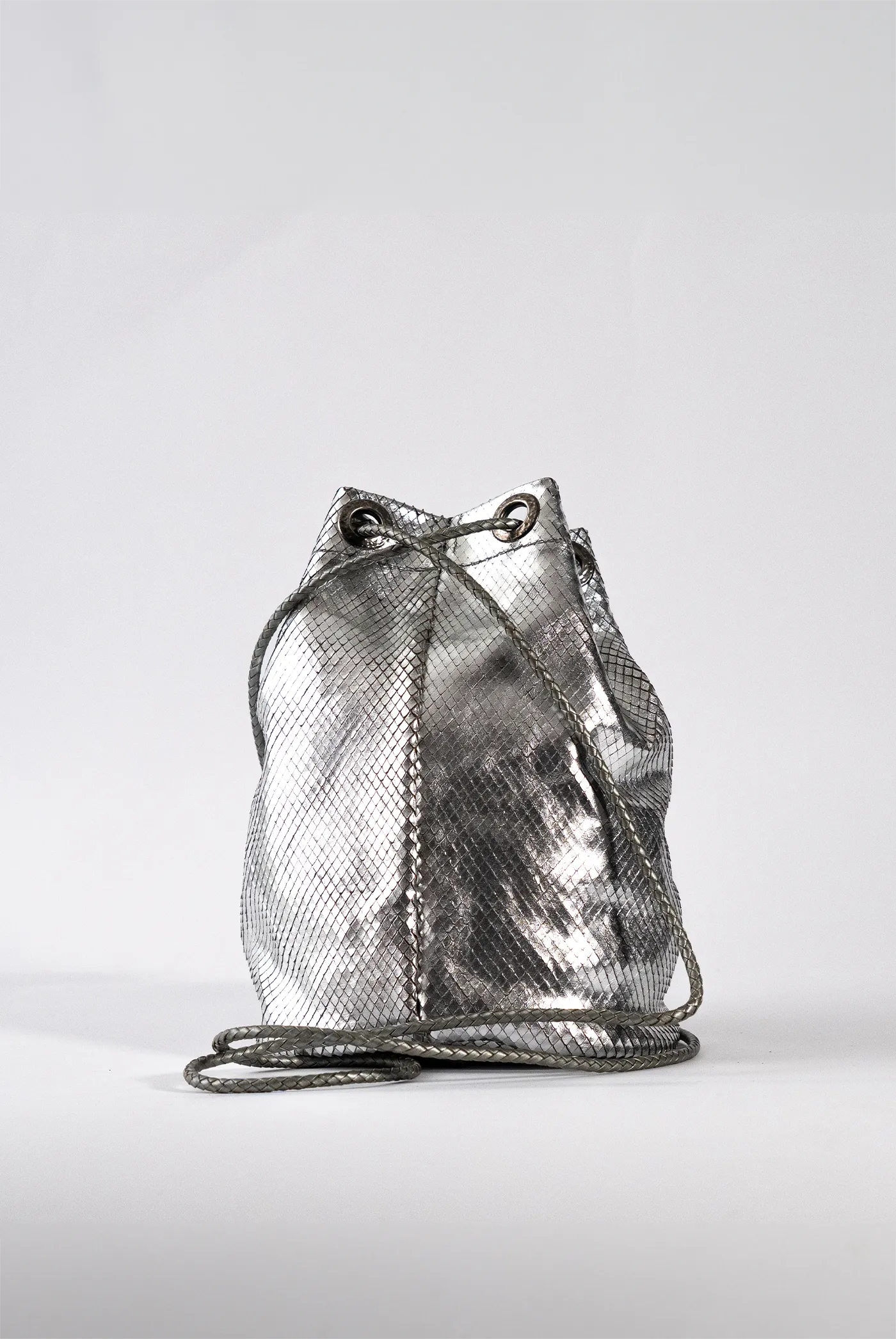 Silver disco ball leather backpack