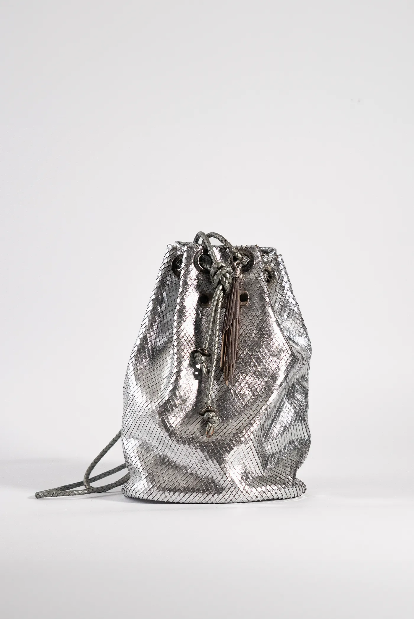 Silver disco ball leather backpack