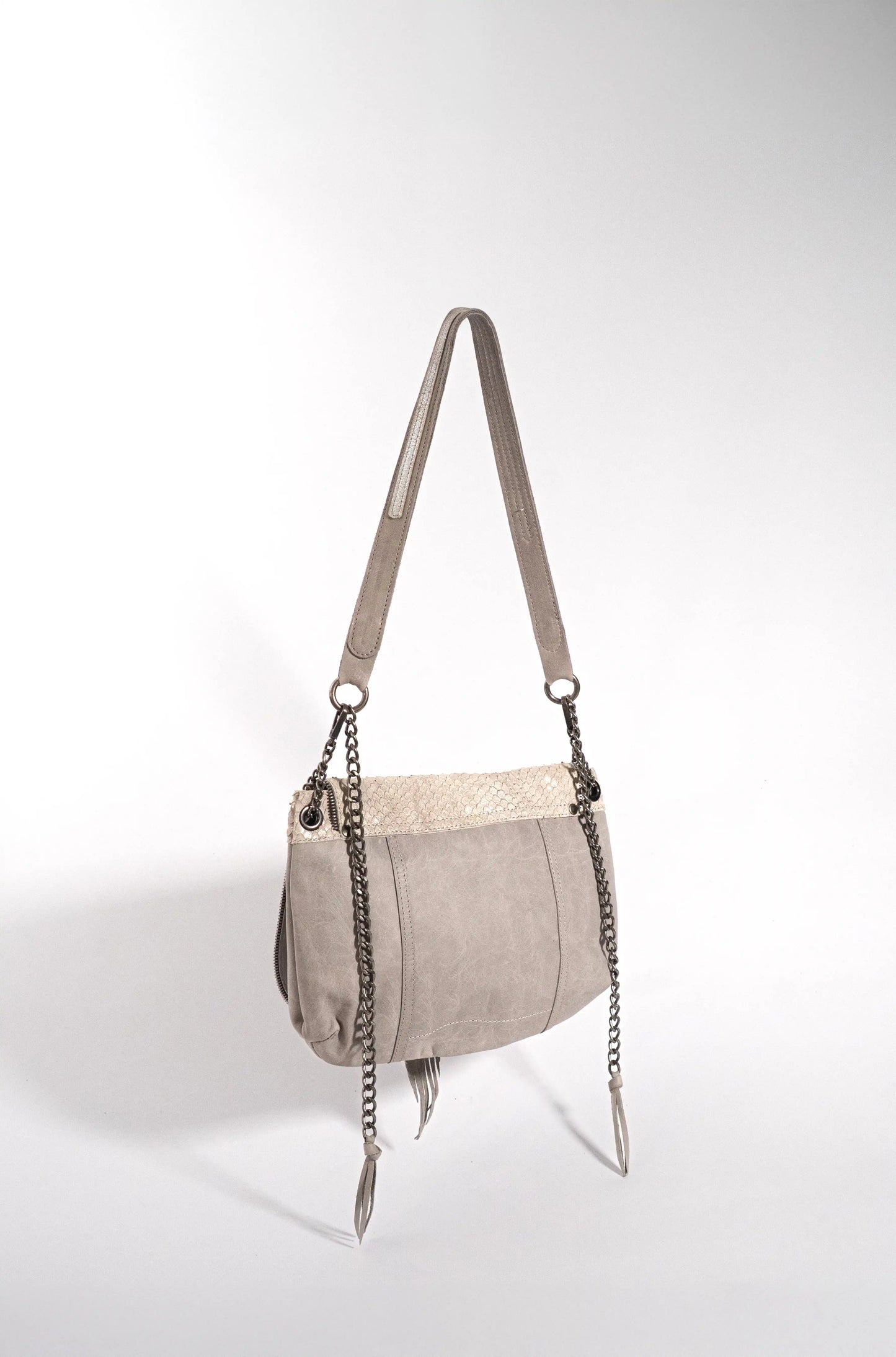 Handmade Metallic Cream and Grey Leather Squid Handbag